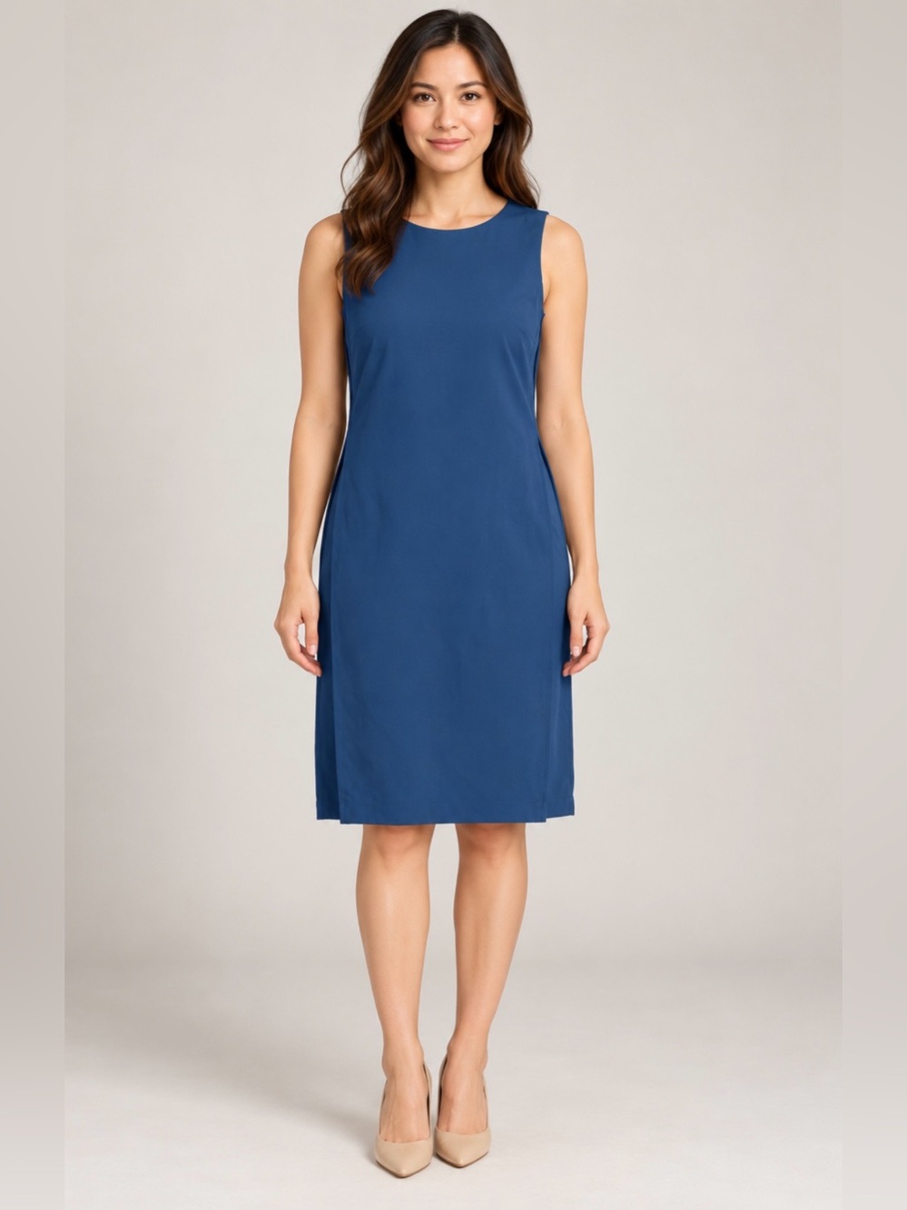 Alfani Petite vestido azul sin mangas con capa sobrepuesta talla 8P